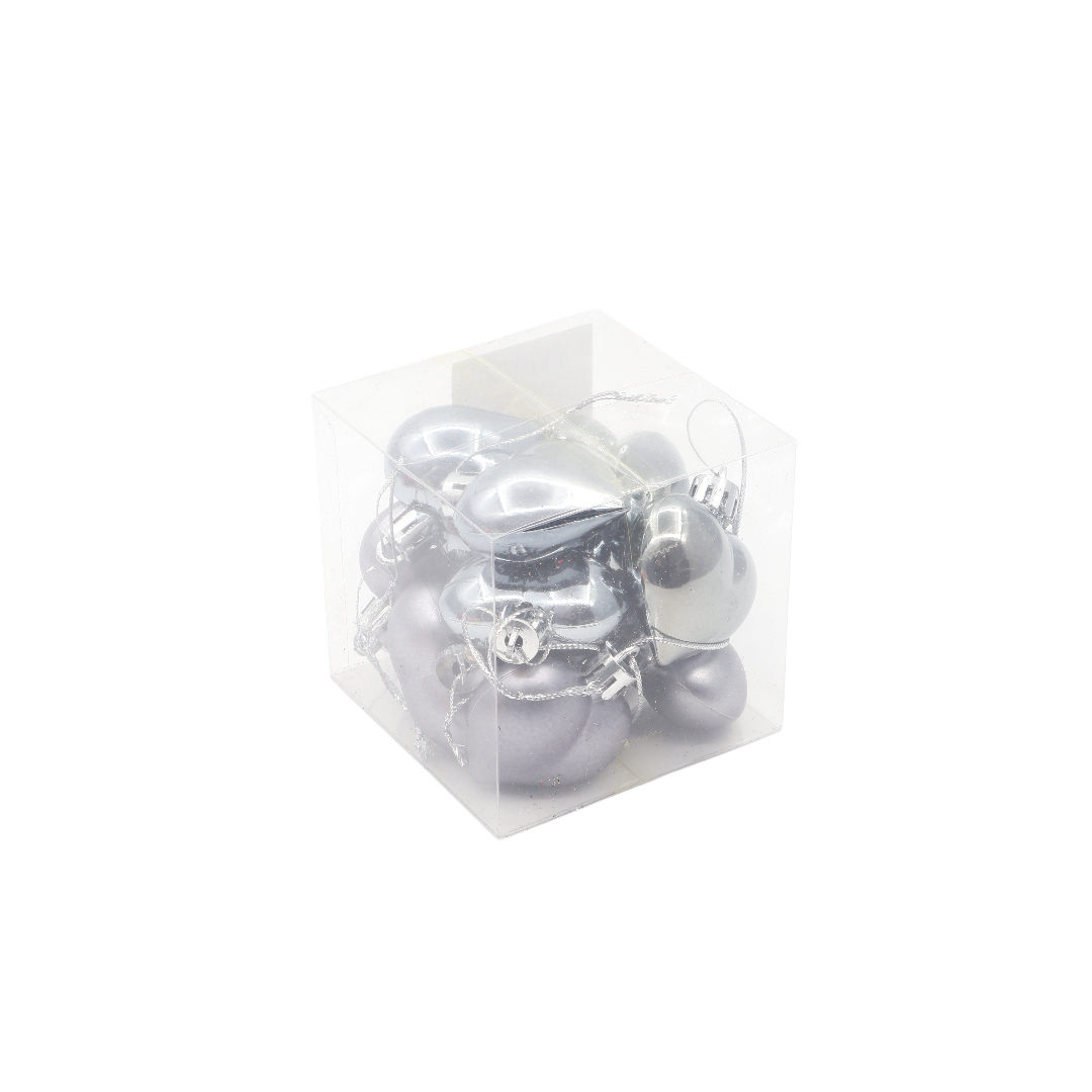M23-12 Set jucarii pentru brad inimioare (1/120 buc) - Argintiu