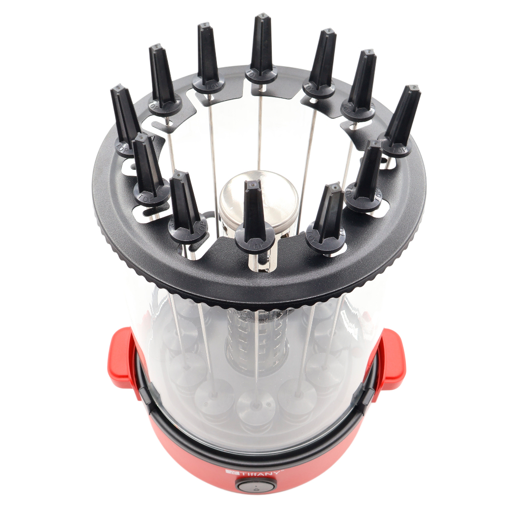 Grătar vertical electric pentru frigarui Tiffany TF-8008, roșu, plastic, sticlă și oțel inoxibil, 12 țepușe, rotație 360° , 1800 W - thumbs image 2