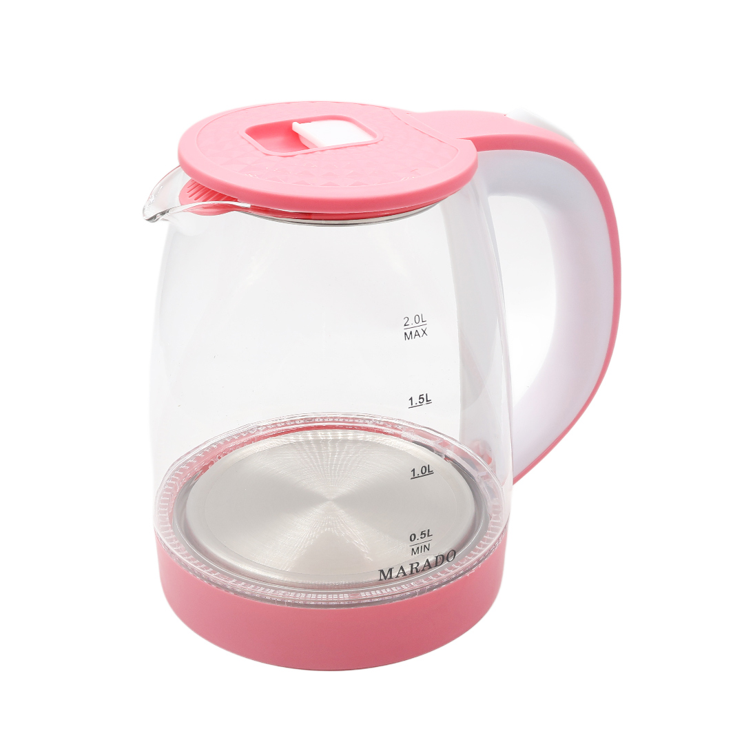 Fierbător de apă Marado MA-0605, 2 l, sticlă, transparent, multicolor, 1500 W - Roz