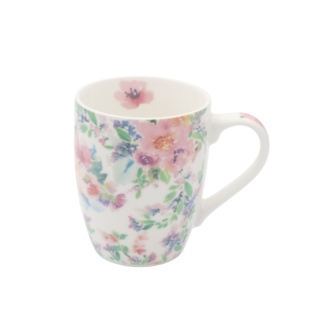 Cană M16-538 cu imprimeu floral, ceramică, alb, 400 ml, 10.4x8.2 cm