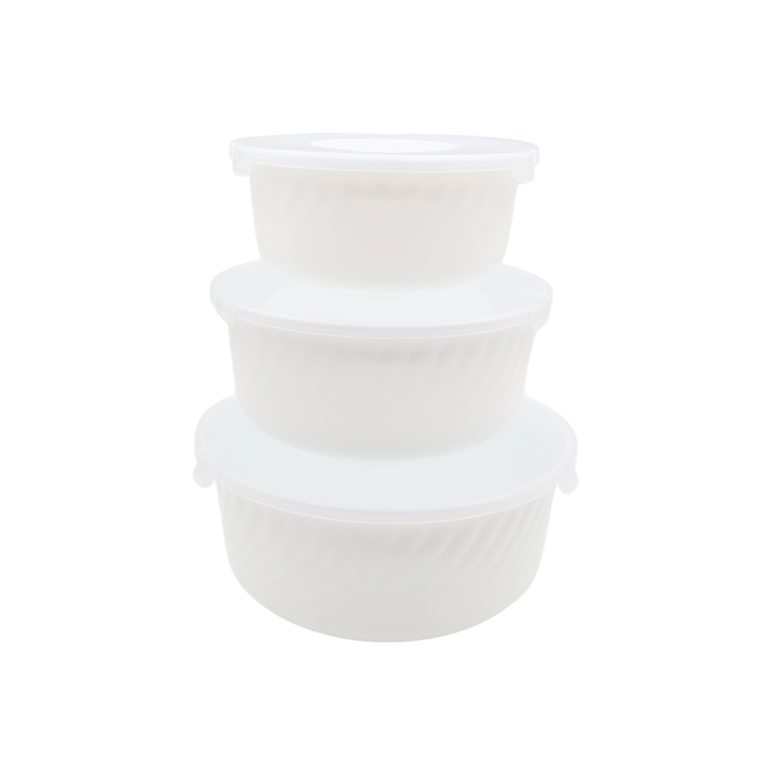 Set containere M26-168, 3 buc, sticlă opal, alb, 500 ml / 800 ml / 1200 ml