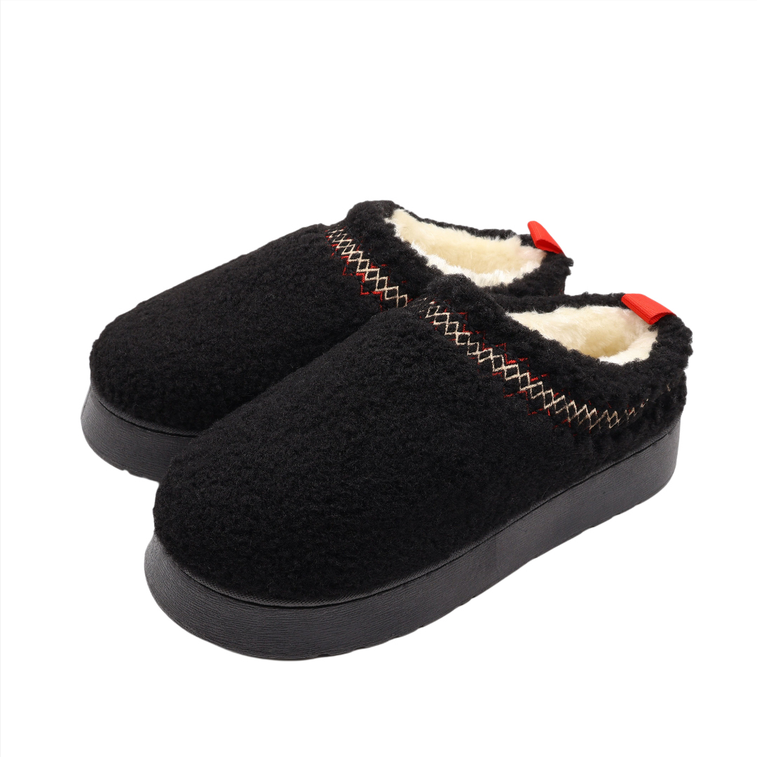 Papuci pentru dame M26-460 cu blăniță, textil, talpa EVA, multicolor, mărimea 36 - 41 - Negru