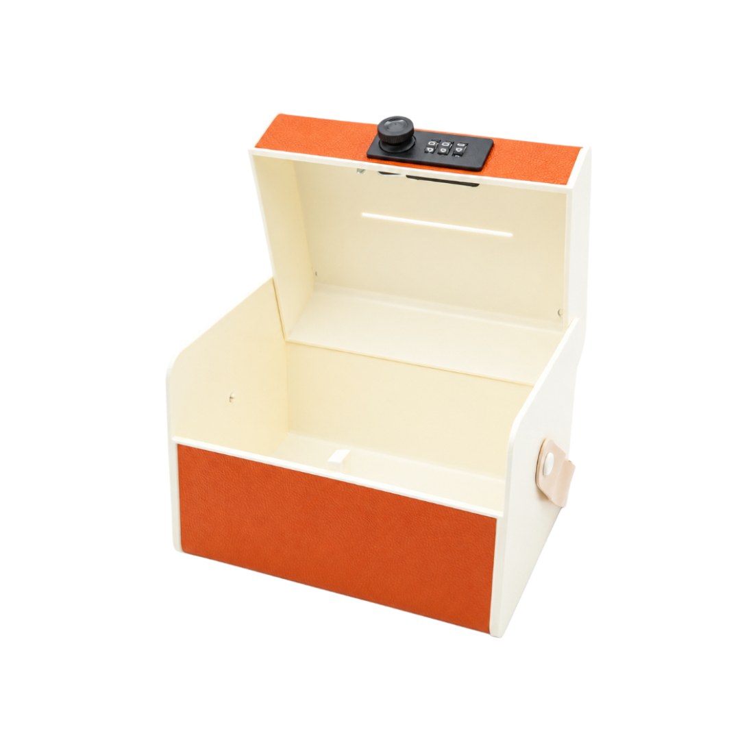 Pușculiță seif M28-52, cu cifru mecanic și mâner, plastic, portocaliu, 18 x 14.2 x 12.2 cm - thumbs image 2