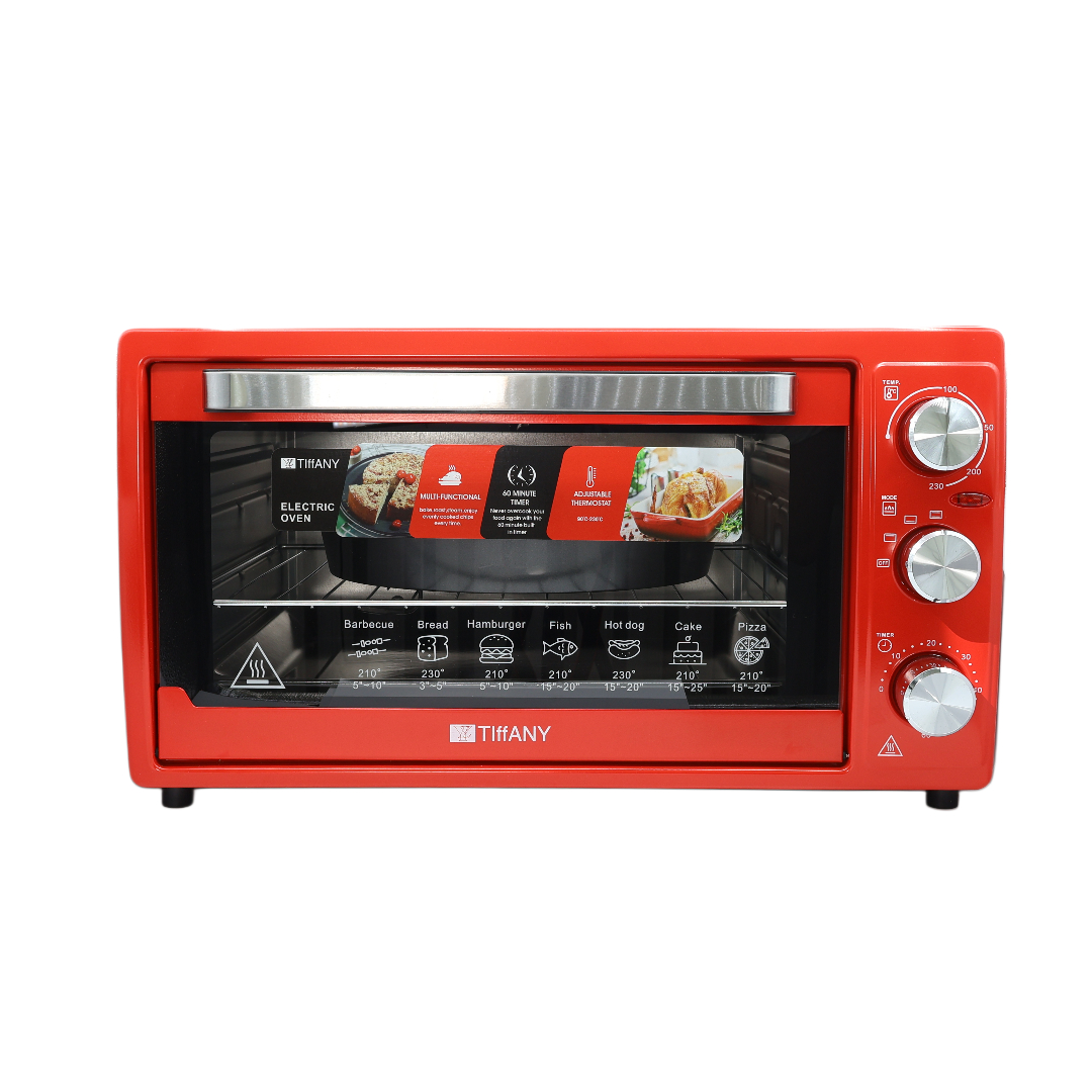 Cuptor electric de masă Tiffany TF-38, rușu, Plastic, Sticlă, Oțel inoxibil, 40 L,  2000 W, 220-240V, 55.5 cm x 43 cm x 31.5 cm