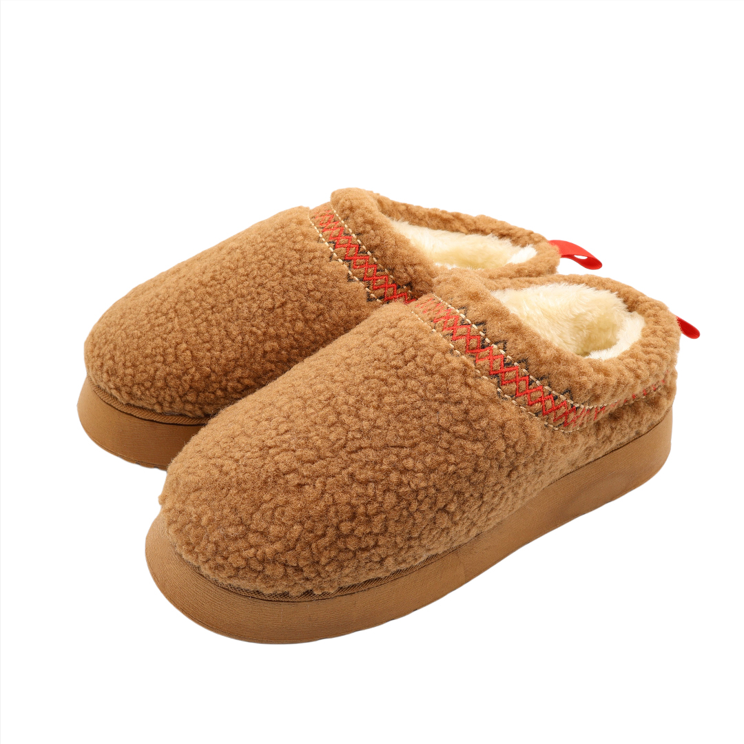 Papuci pentru dame M26-460 cu blăniță, textil, talpa EVA, multicolor, mărimea 36 - 41 - Maro