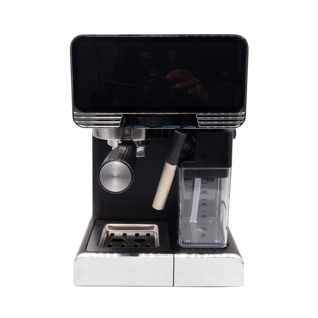 Espressor manual Tiffany TF-1622, nergu, plastic și oțel inoxibil, portfiltru cu 2 site pentru cafea, rezervor pentru lapte, 1350 W, 20 bar, 1.8 L