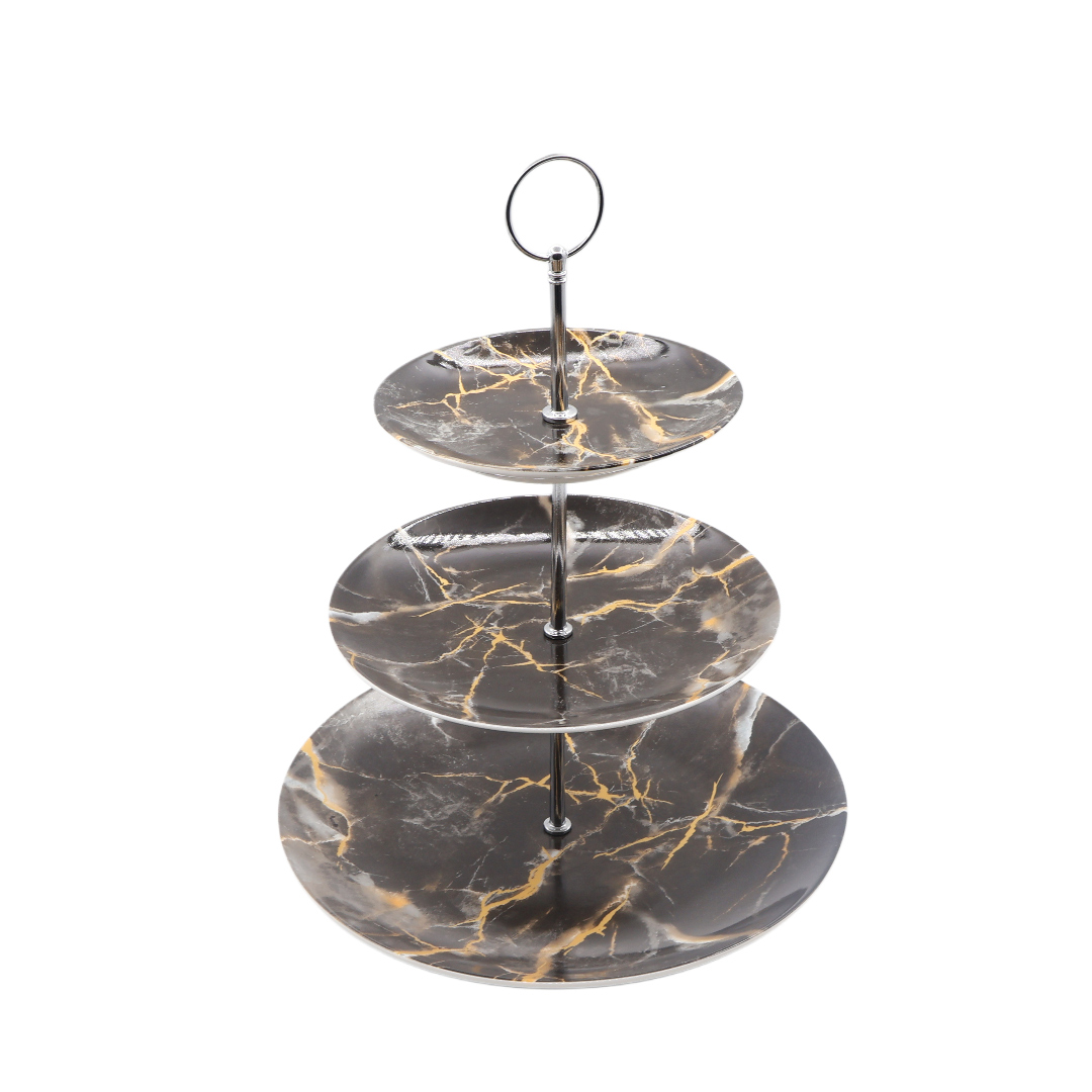 Сервировочная этажерка CP3-548, керамика, мраморный принт, 33x26.8 см